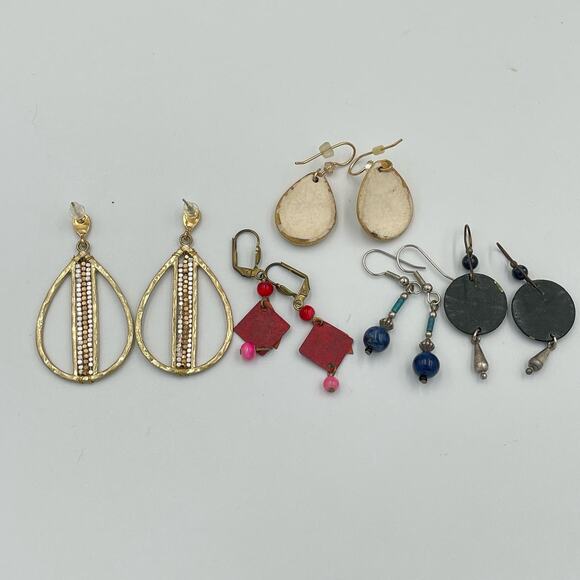 Lot (5) Vintage Boho Coastal EARRINGS PIERCED Beaded Ceramic Beachy Statement - Picture 5 of 6